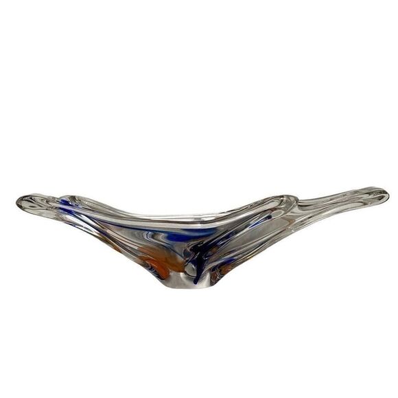 Retro Vintage Max Verboeket MCM Art Glass Fishtail Bowl Danish Signed 5x18 - Picture 2 of 9